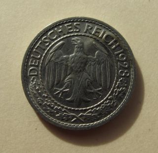 1928 G Germany Weimar Republic 50 Reichspfennig Coin Km 49 photo
