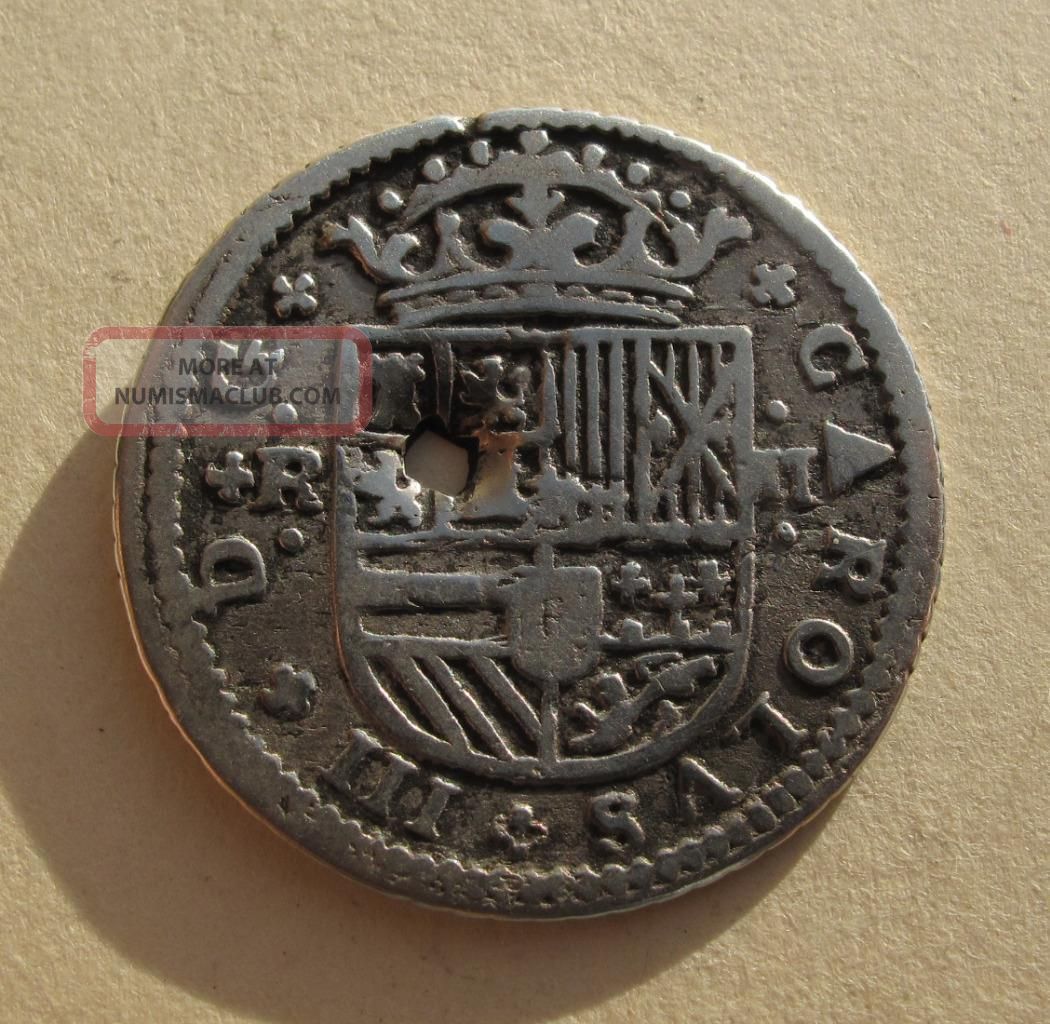 1708 Spain 2 Reales 2r Silver Coin Charles Iii Colonial Era Europe Km Pt5 Scarce Europe photo