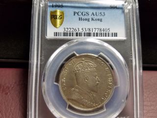 1905 King Edward Vii 50 Cents Hongkong,  Pcgs Certified Au53,  Rare In This Grade. photo
