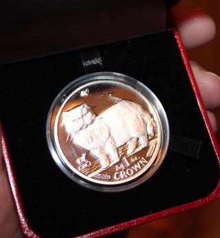 1989 Isle Of Man - Persian Cat - 1 Oz.  999 Silver Proof Coin 2nd Year Of Series photo