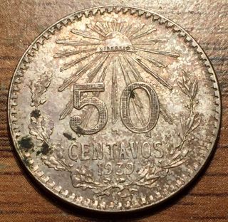 1939 Mo Silver Mexico 50 Centavos Coin - Mexico City photo