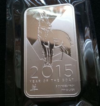 Five Troy Ounce 999 Silver Opm Bar - 2015 Zodiac Year Of The Goat - 5 Oz Rare photo