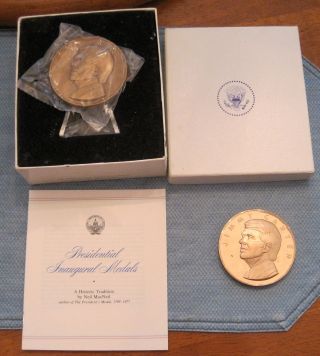 2 X President Jimmy Carter 1977 Inauguration 70mm Bronze Medal,  One Boxed/stand photo