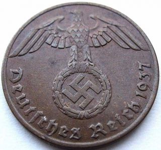 Ww2 German 1937 - A 1 Rp Reichspfennig 3rd Reich Bronze Nazi Coin (rl 1026) photo