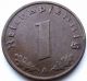 Ww2 German 1937 - A 1 Rp Reichspfennig 3rd Reich Bronze Nazi Coin (rl 1026) Germany photo 1