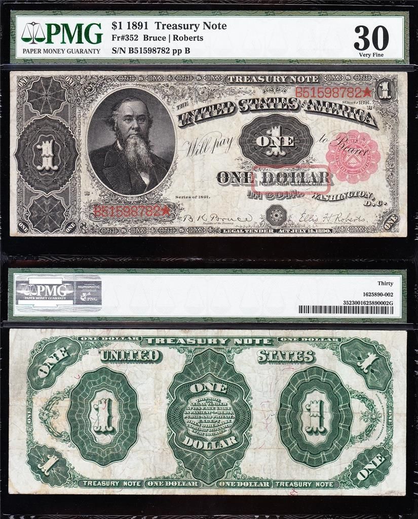 Awesome Scarce Bold & Crisp Vf,  1891 $1 Stanton Treasury Note Pmg 30 B51598782 Large Size Notes photo
