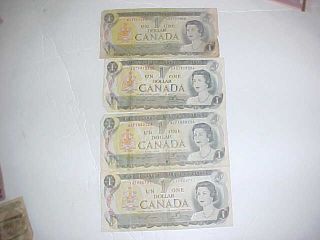 4 - Circulated Bank Of Canada $1 One Dollar Bill - 1973 photo