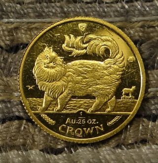 1993 Isle Of Man 1/25oz.  999 Gold Crown Cat Coin photo