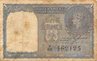 India 1 Rupee 1940 Series F/90 Kg.  G.  Vi Circulated Banknote M12j photo