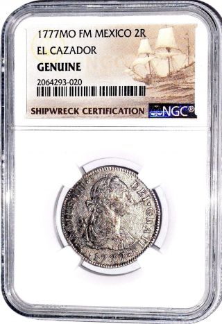 1777 Mo Fm 2 Reales El Cazador Shipwreck Coin,  Ngc Certified photo