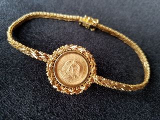 18 K Yellow Gold Heavy Bracelet Surounding A Dos Pesos 1945 22k Gold Coin photo
