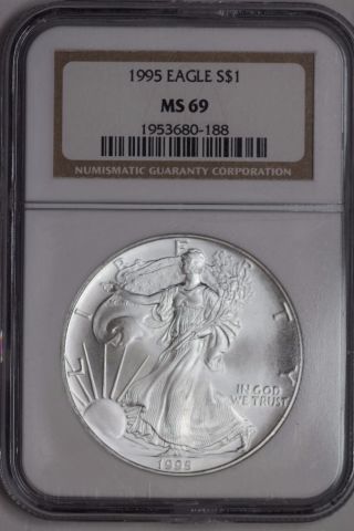 1995 Silver American Eagle Ms69 Ngc Us 1oz $1 Ase Bullion Coin photo