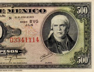 Mexico 1973 $500 Pesos Morelos Serie Bvg (d3341114) Banknote photo