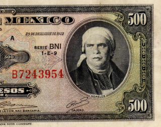 Mexico 1972 $500 Pesos Morelos Serie Bni (b7243954) Banknote photo