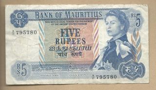 Mauritius 1967 5 Rupees P 30b Circulated photo
