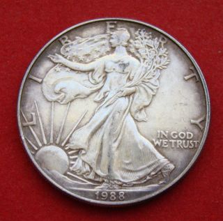 1988 Silver Dollar Coin 1 Troy Oz American Eagle Walking Liberty.  999 Fine photo