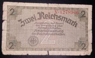 Nazi Germany Third Reich 2 Reichsmark Banknote,  F,  V1278906,  Wwii,  Ww2 photo