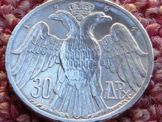 Greece Silver 30 Drachmai 1964 Royal Wedding Constantine Anne Double Head Eagle photo