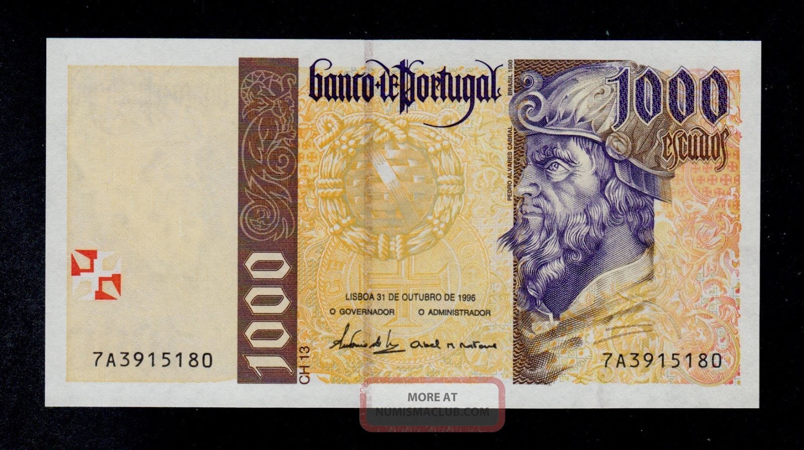 Portugal 1000 Escudos 31 - 10 - 1996 (7a) Pick 188b Unc Banknote. Europe photo