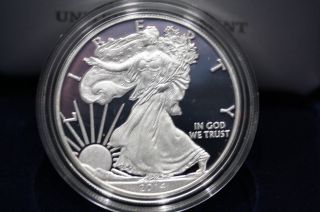 2014 - W (proof) Silver American Eagle (w/box &) photo