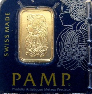 Pamp Suisse 1 Gram.  9999 Gold Bar Lady Fortuna In Assay Certificate photo