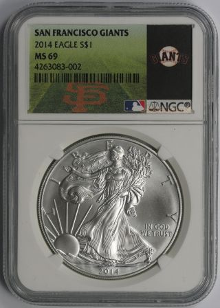 2014 Mlb Series American Silver Eagle $1 Ms 69 Ngc San Francisco Giants Label photo