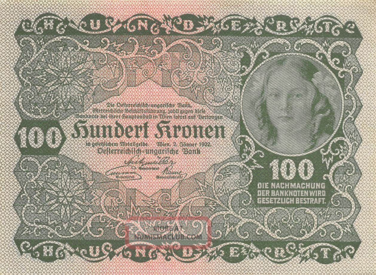Austria 100 Kronen 2.  1.  1922 P 77 Series 1295 Uncirculated Banknote Gh14 Europe photo