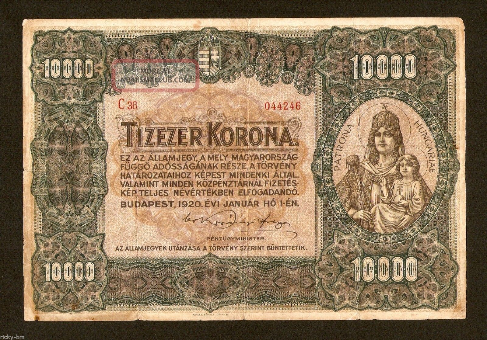 Hungary Ungarn 10000 10.  000 Korona 1920.  Huge & Banknote.  Pick 68.  Scarce Europe photo