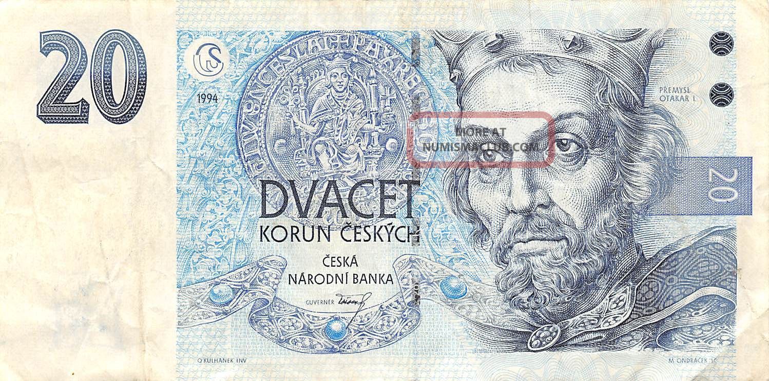 Czech Republic 20 Korun 1994 P 10a Series A Circulated Banknote E11d Europe photo