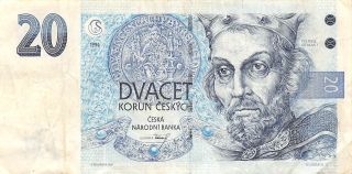 Czech Republic 20 Korun 1994 P 10a Series A Circulated Banknote E11d photo