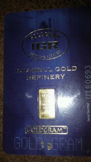 1 Gram Istanbul Refinery Gold Bar.  9999 Fine photo