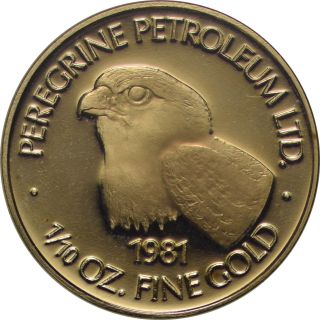 1981 Peregrine Petroleum Ltd.  1/10 Oz Gold Coin W/box And photo