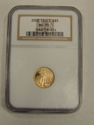 Ngc Ms70 2002 American Gold Eagle $5 1/10 Oz - Perfect photo