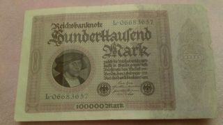 German 100000 Mark 1923 Reichsbanknote Green Serial Collector ' S Choice photo
