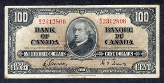 1937 $100.  00 Bc - 27b F - Vf Very Scarce Bank Of Canada Gordon One Hundred Dollars photo