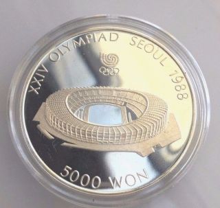 1988 Olympic Seoul South Korea Silver Proof Coin 5000 Won W/coa 