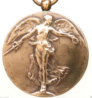 Antique Art Nouveau Victory Angel Of Wwi Bronze Art Medal Pendant By Paul Dubois photo
