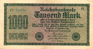 Xxx - Rare 1000 Mark Weimar Inflation Banknote 1922 Green No F Con photo