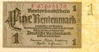 Xxx - Rare German 1 Rentenmark 3.  Reich Nazi Banknote 1937 Fine Con photo