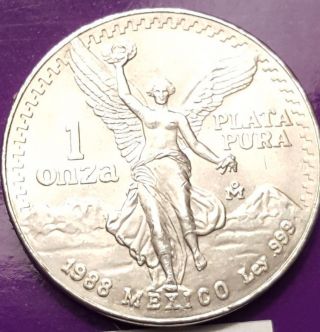 1988 1oz Silver Mexican Libertad (uncirculated) Real Coin L R110 photo