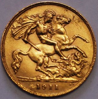 Great Britain Gold Coin.  1/2 Sovereign 1911 George V.  Km 819 photo
