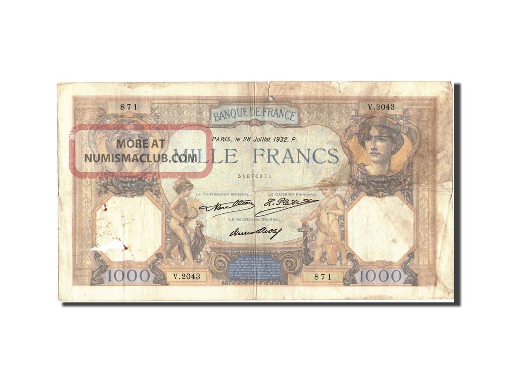 [ 210285] France,  1000 Francs,  1 000 F 1927 - 1940 Cérès Et Mercure,  1932, . Europe photo