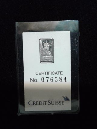 1 Gram Pamp Suisse Platinum Bar - In Assay - Cer 076584 photo
