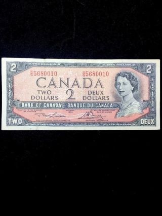 Rare - Ink Error - 1954 Canadian Two Dollar Bill Bank Note Bank Of Canada $2 Deux photo