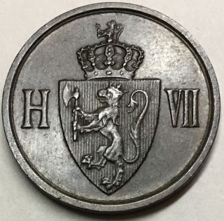Kingdom Of Norway,  King Haakon Vii 1906 Ore 21 Mm.  Bronze Coin photo