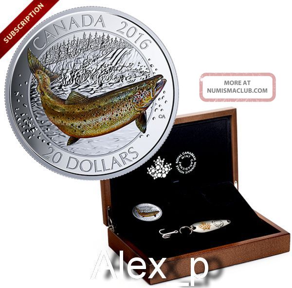 Large Case & Lure With 1 Oz Colorized $20 Fine Silver Coin Atlantic Salmon 2016 Coins: Canada photo