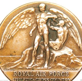 Athletic Man Art Nouveau Angel Medal To Royal Air Force Signed Francis Phillips photo