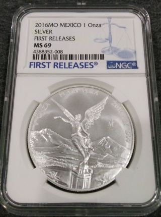 2016 - Mo Mexico 1 Onza Ngc Ms69 Silver Libertad First Releases - Low Pop 62 photo