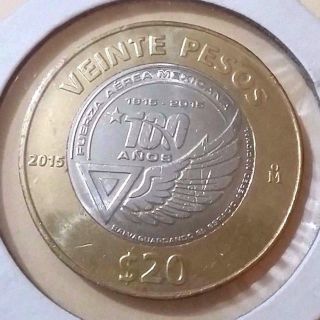 Unc Mexico 20 Pesos 1915 - 2015 100 Year Mexican Air Force Coin photo