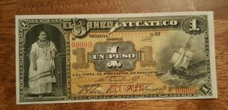 Mexico Pk S464s 189x Yucateco 1 Peso Specimen Banknote photo